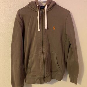 Polo by Ralph Lauren Olive Green Zip Hoodie with Orange Pony